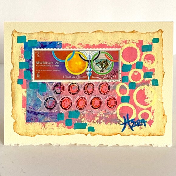 Collage Art Handmade Original Blank Greeting Card and Envelope Olympic Postage - Picture 2 of 5